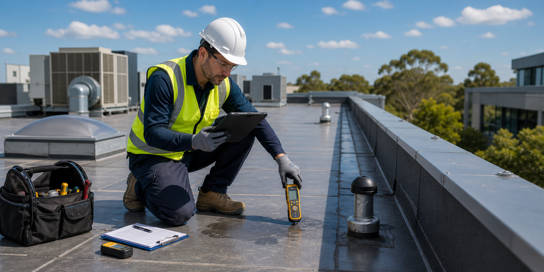 Roofing Repair & Maintenance conducting a roof inspection and condition assessment